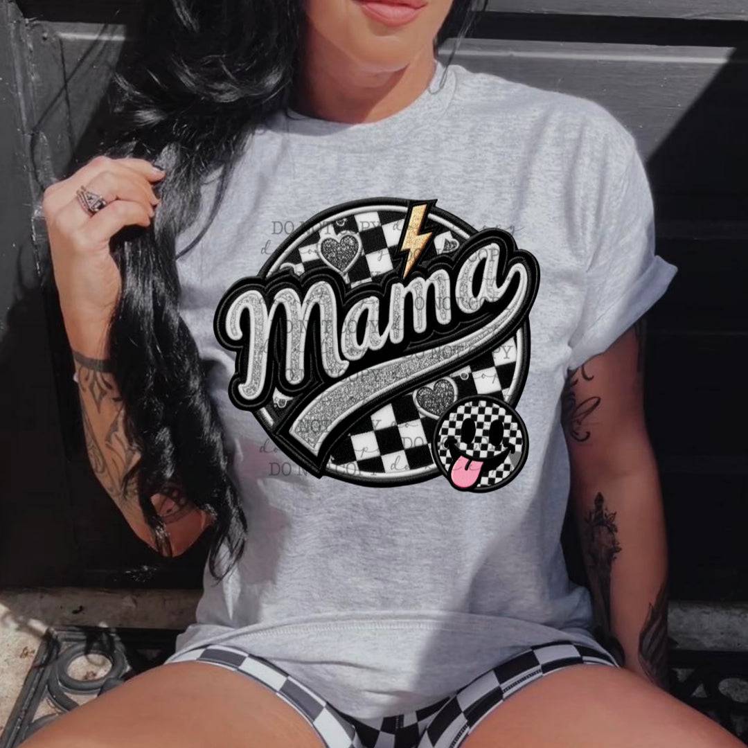 Retro Checkered Mama Circle #2049 - Ready to Press DTF Transfer Full Color - Pro Blanks