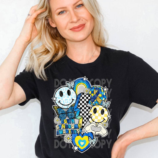 Retro Down Syndrome Smile #1762 - Ready to Press DTF Transfer Full Color - Pro Blanks