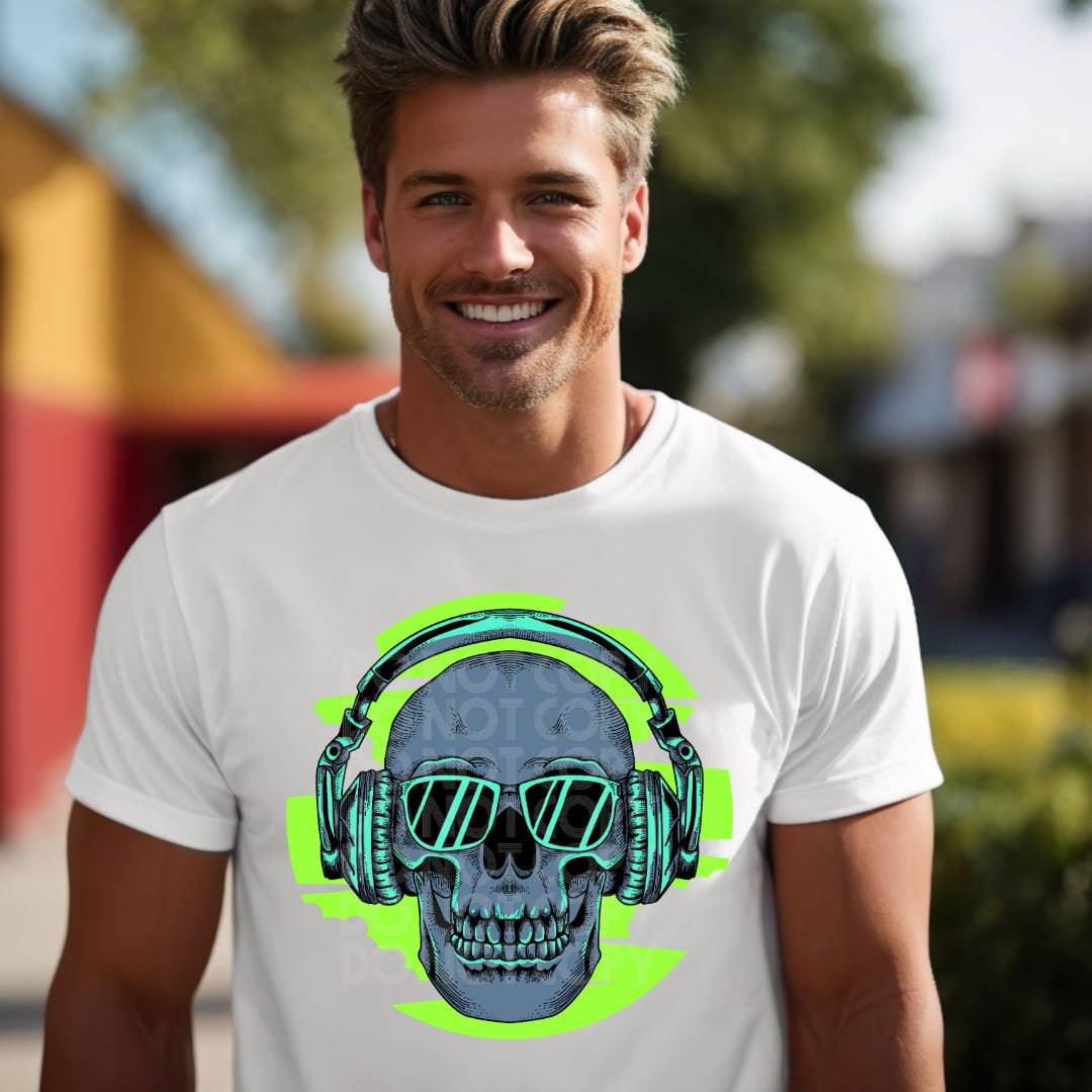 Skull & Headphones #1995 - Ready to Press DTF Transfer Full Color - Pro Blanks