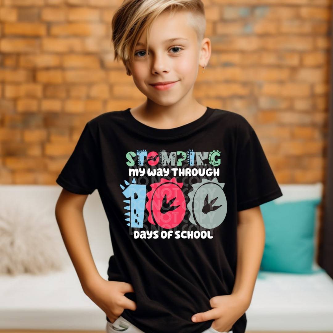 Stomping My Way 100 Days Boy #1431 - Ready to Press DTF Transfer Full Color - Pro Blanks