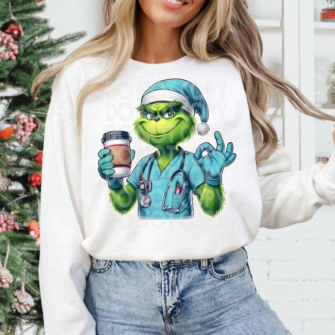 Surgeon Grinch #1225 - Ready to Press DTF Transfer Full Color - Pro Blanks