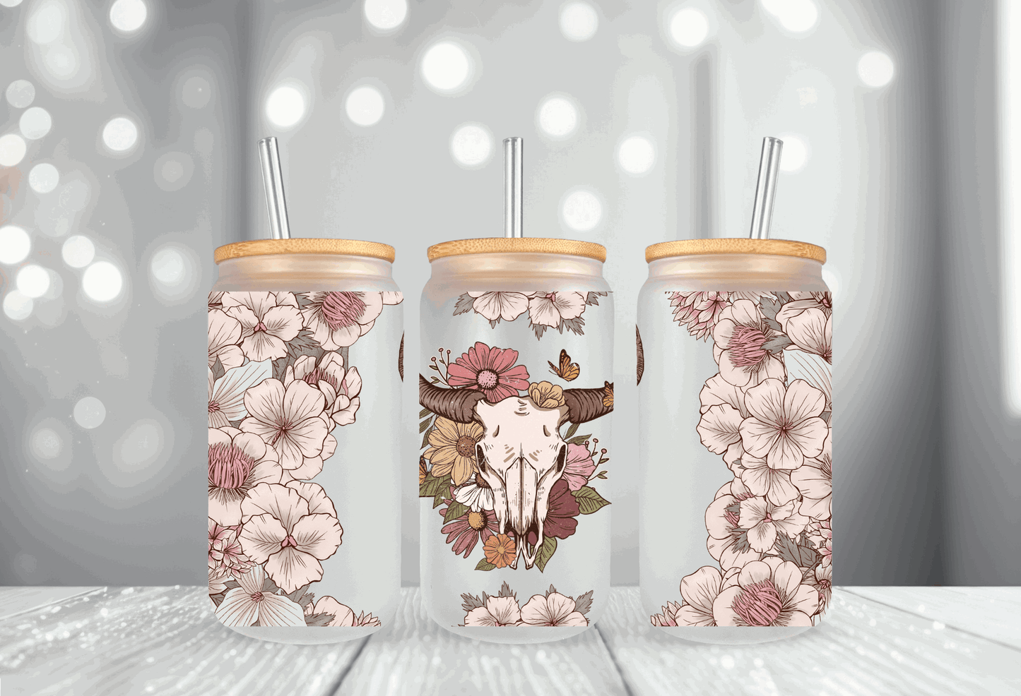 Boho Bull Skull Floral - UV DTF Wrap 16 oz - Pro Blanks