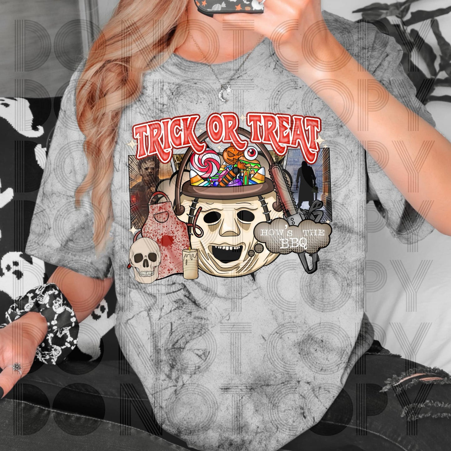 Trick Or Treat Leatherface #3748 - Ready to Press DTF Transfer Full Color - Pro Blanks