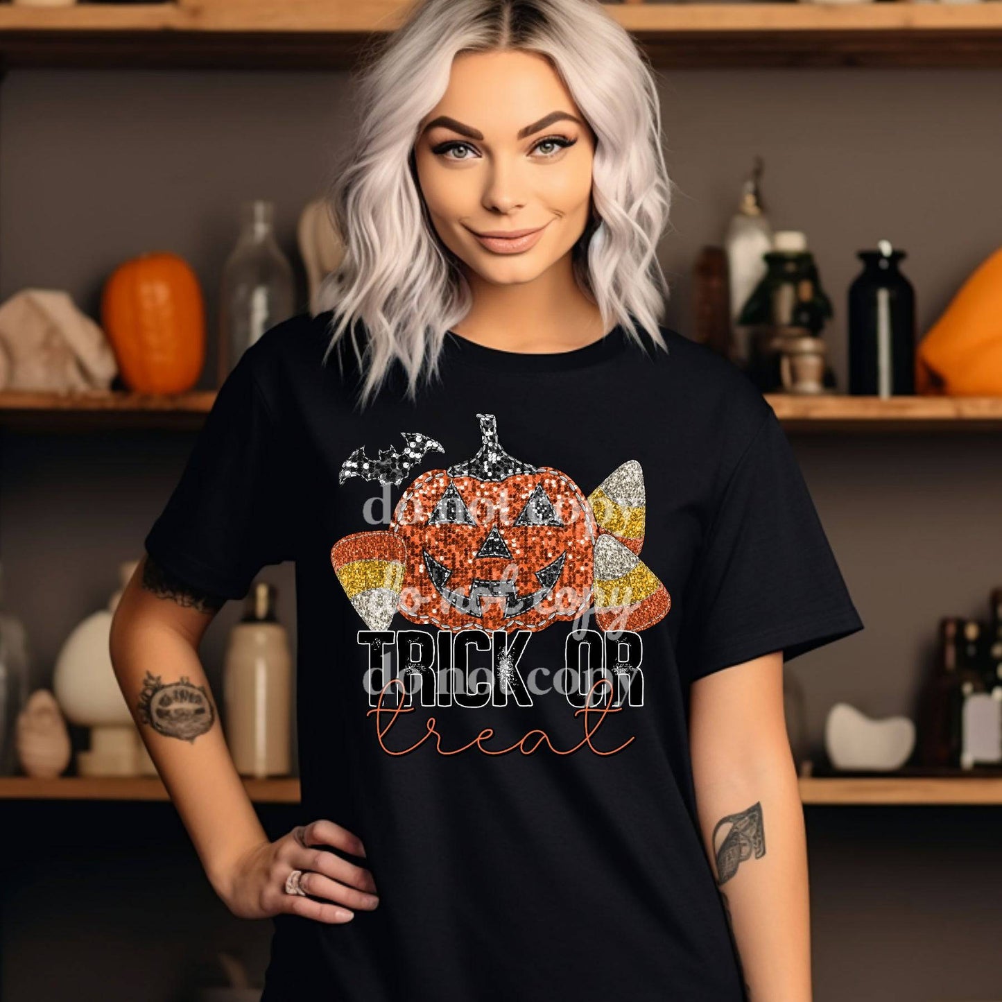 Trick Or Treat Sequins - Ready to Press DTF Transfer Full Color - Pro Blanks