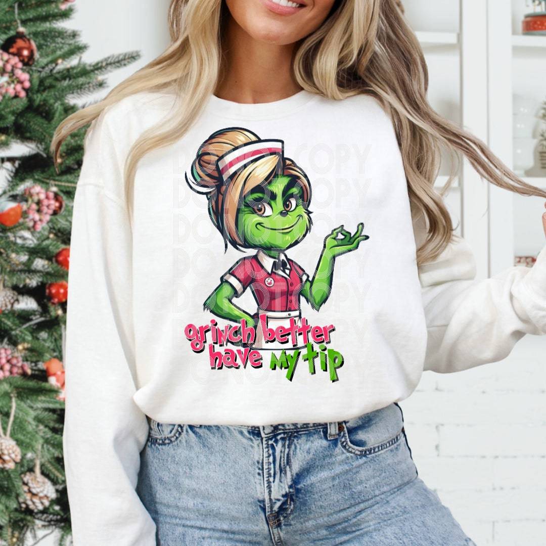 Waitress Grinch #1219 - Ready to Press DTF Transfer Full Color - Pro Blanks