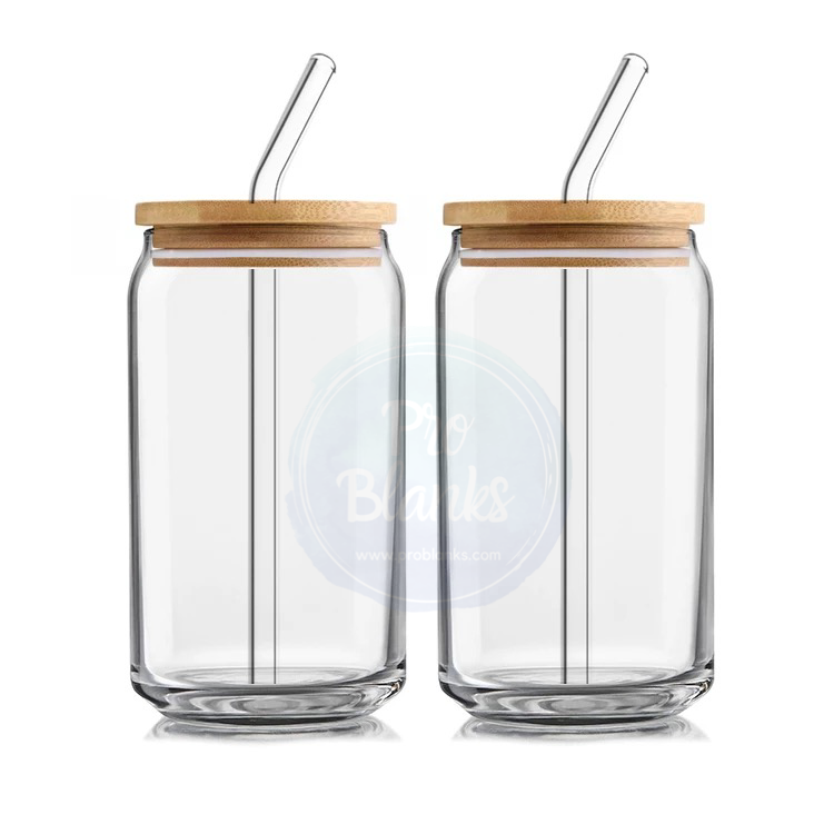 40oz Sublimation Clear Glass Tumbler with Handle & Bamboo Lid