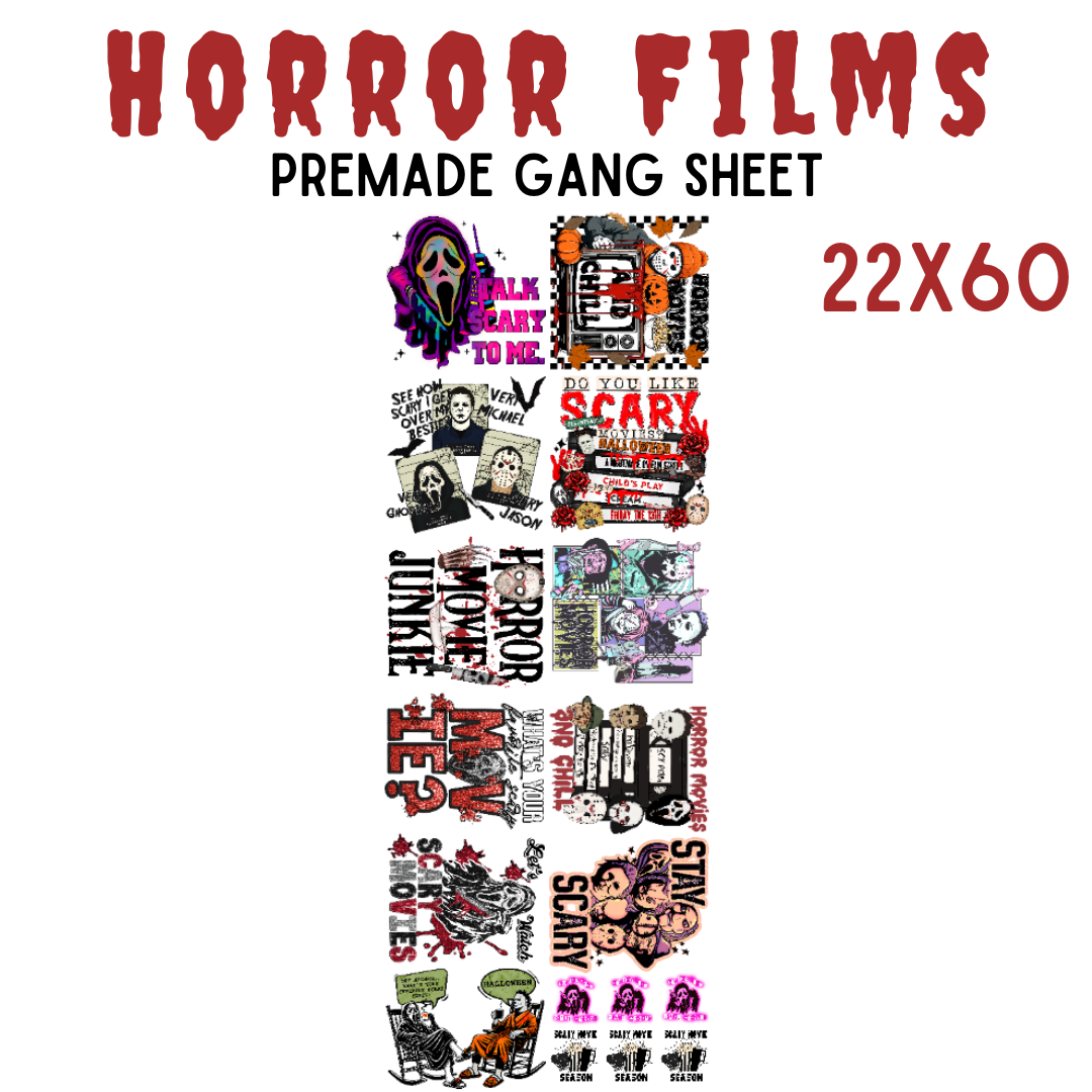 Horror Films Pre-Made DTF Gang Sheet 22x60