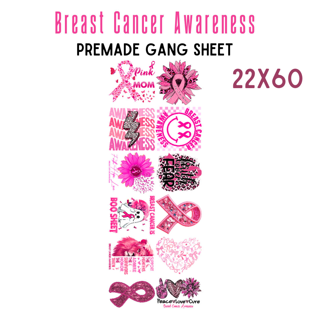 Breast Cancer Awareness Pre-Made DTF Gang Sheet 22x60