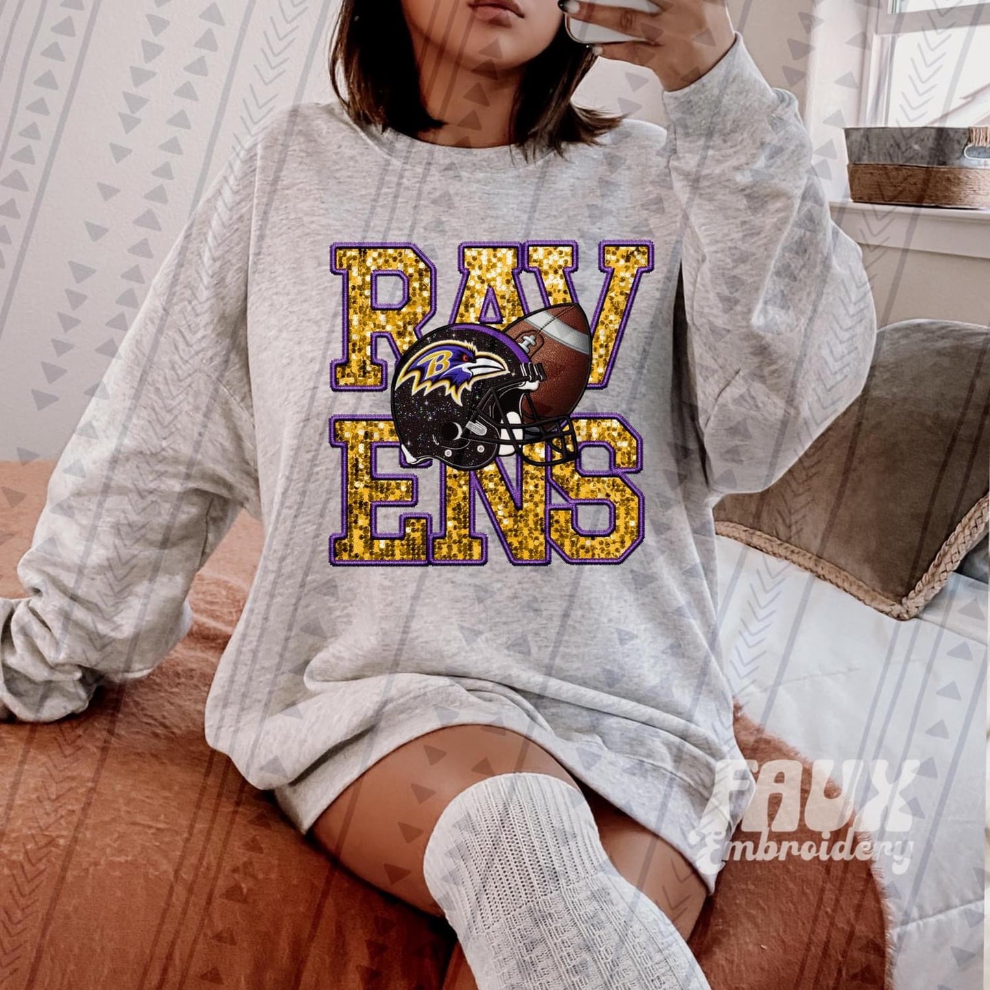 Ravens Faux Embroidery #1599  - Ready to Press DTF Transfer Full Color