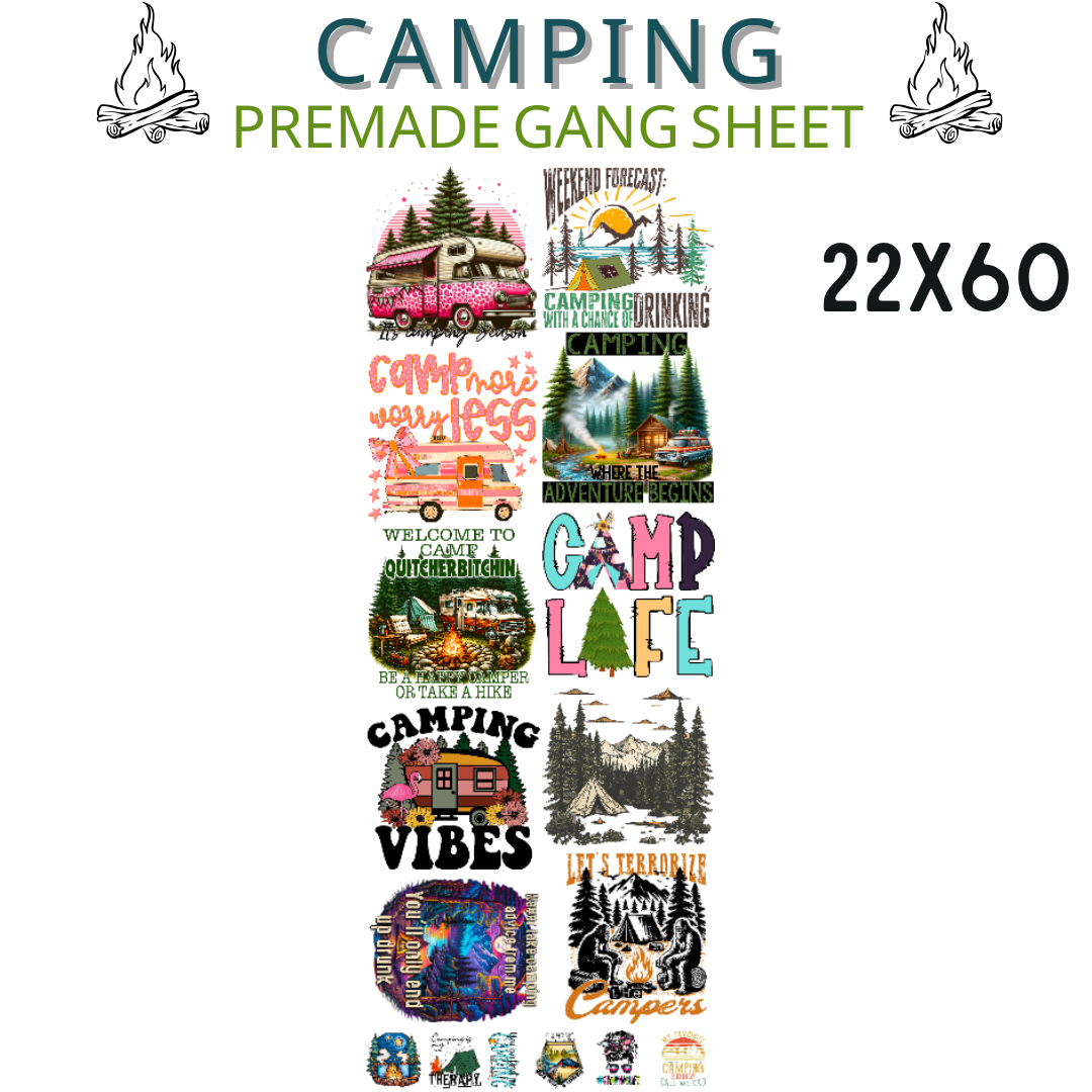 Camping Pre-Made DTF Gang Sheet 22x60