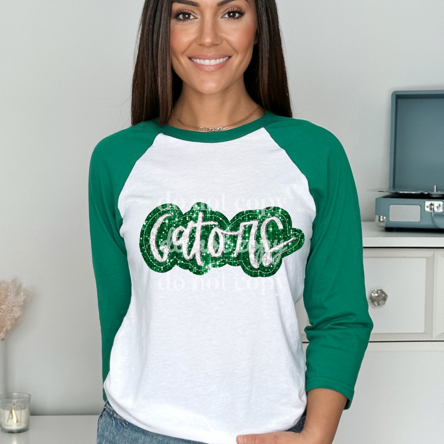 Gators Green Sequins - Ready to Press DTF Transfer Full Color