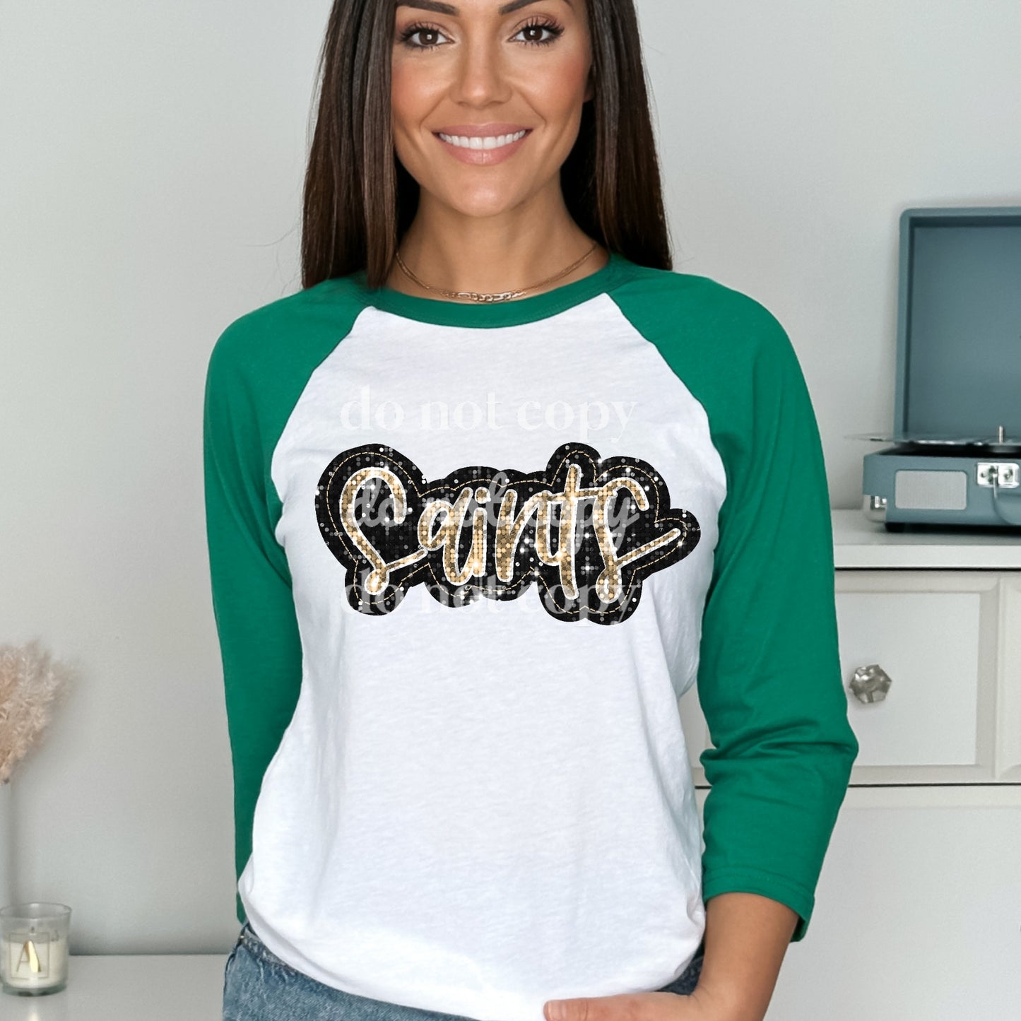 Saints Black And Gold Sequins - Ready to Press DTF Transfer Full Color