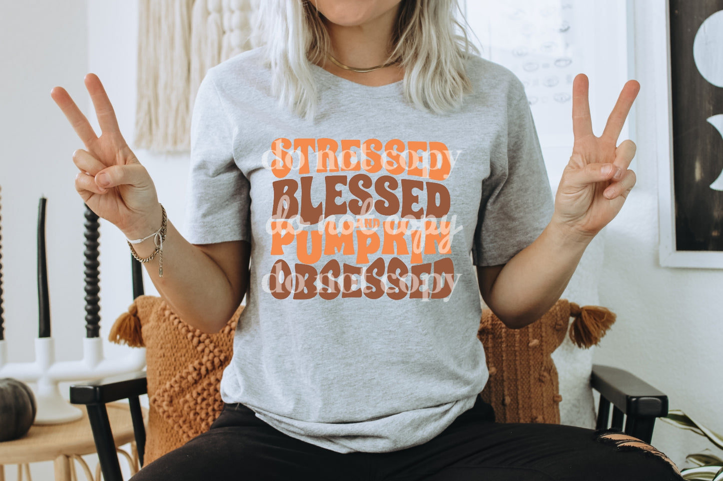 Stressed Blessed & Pumpkin Obsessed - Ready to Press DTF Transfer Full Color