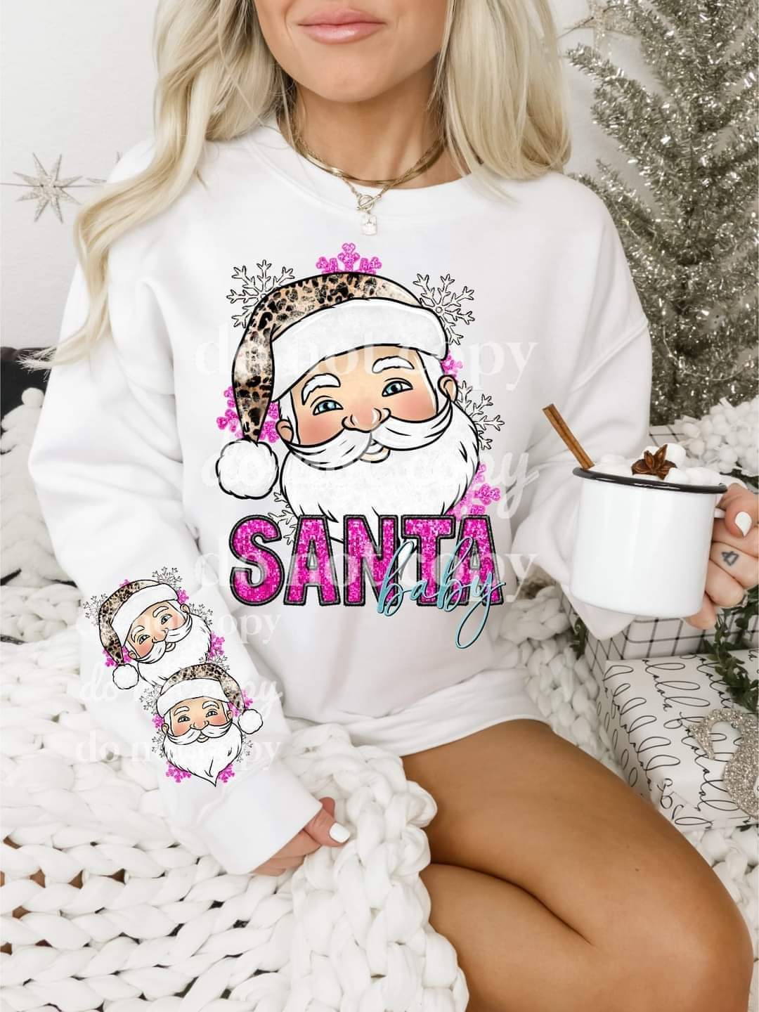 Santa Baby Sequin Embroidered SLEEVE ONLY - Ready to Press DTF Transfer Full Color