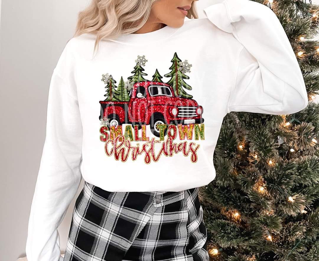 Small Town Christmas Sequins - Ready to Press DTF Transfer Full Color