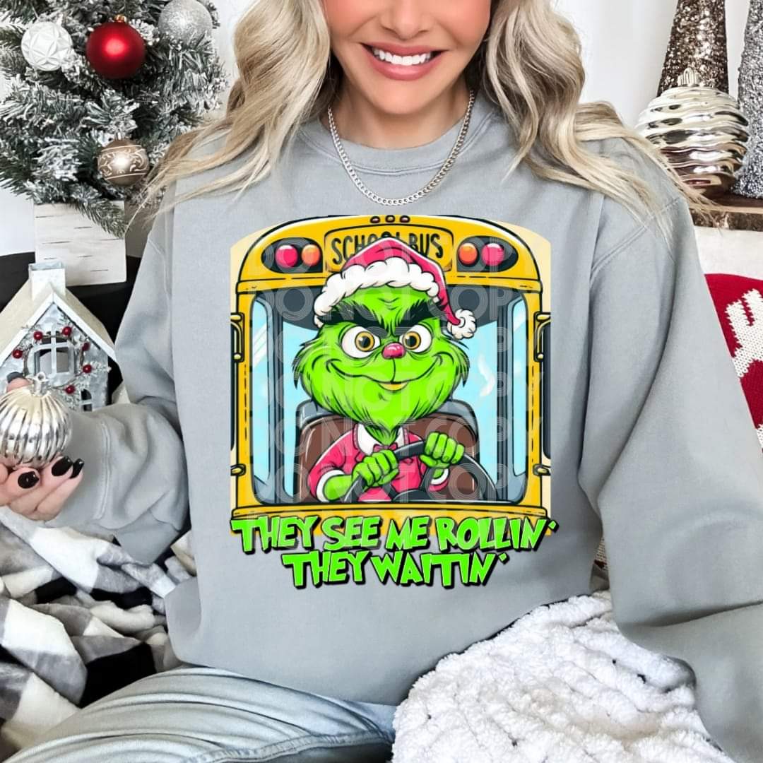 School Bus Grinch #1167 - Ready to Press DTF Transfer Full Color