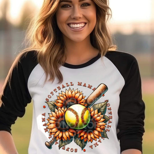 Softball Mama Sunflower #1527  - Ready to Press DTF Transfer Full Color