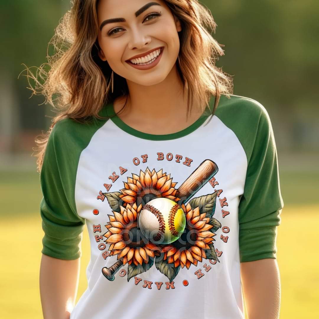 Mama Of Both ⚾️🥎 Sunflower #1528  - Ready to Press DTF Transfer Full Color
