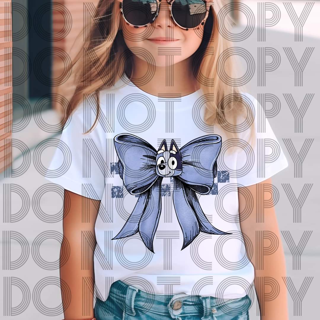 Blue Dog Light Blue Bow #3088 - Ready to Press DTF Transfer Full Color