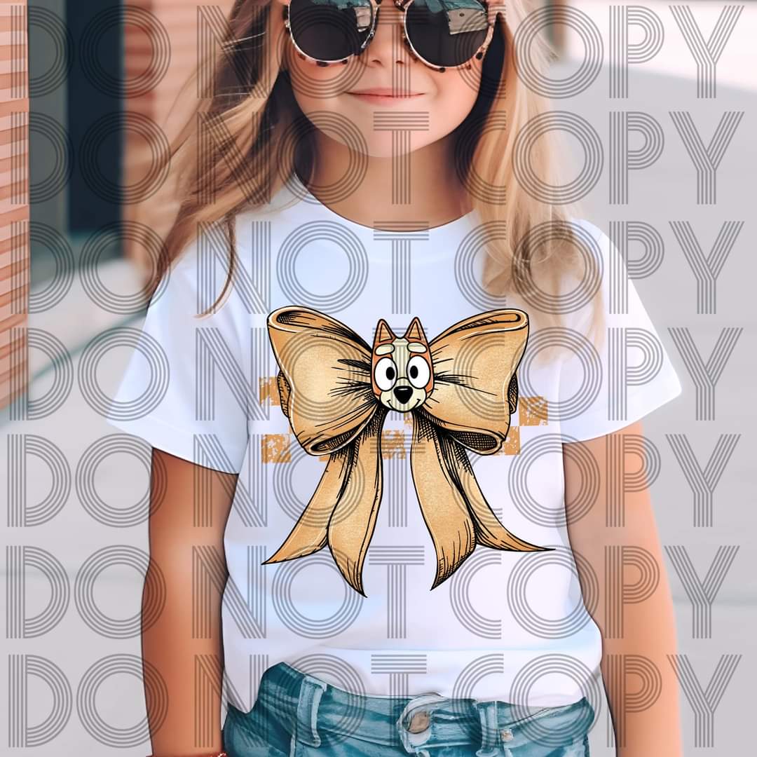 Blue Dog Tan Bow #3096 - Ready to Press DTF Transfer Full Color