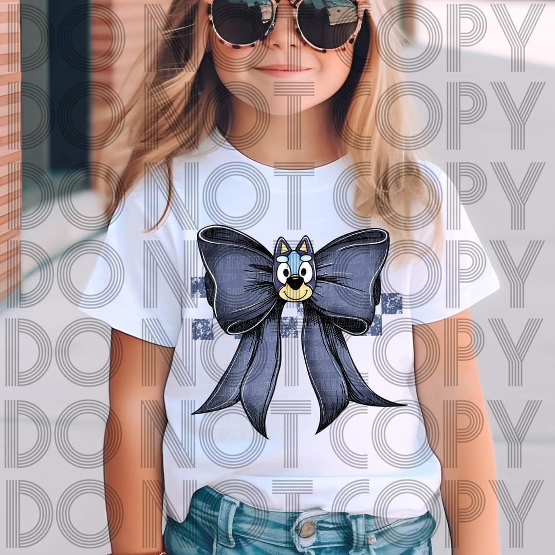 Blue Dog Dark Blue Bow #3086 - Ready to Press DTF Transfer Full Color