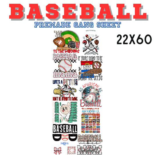 Baseball Pre-Made DTF Gang Sheet 22x60