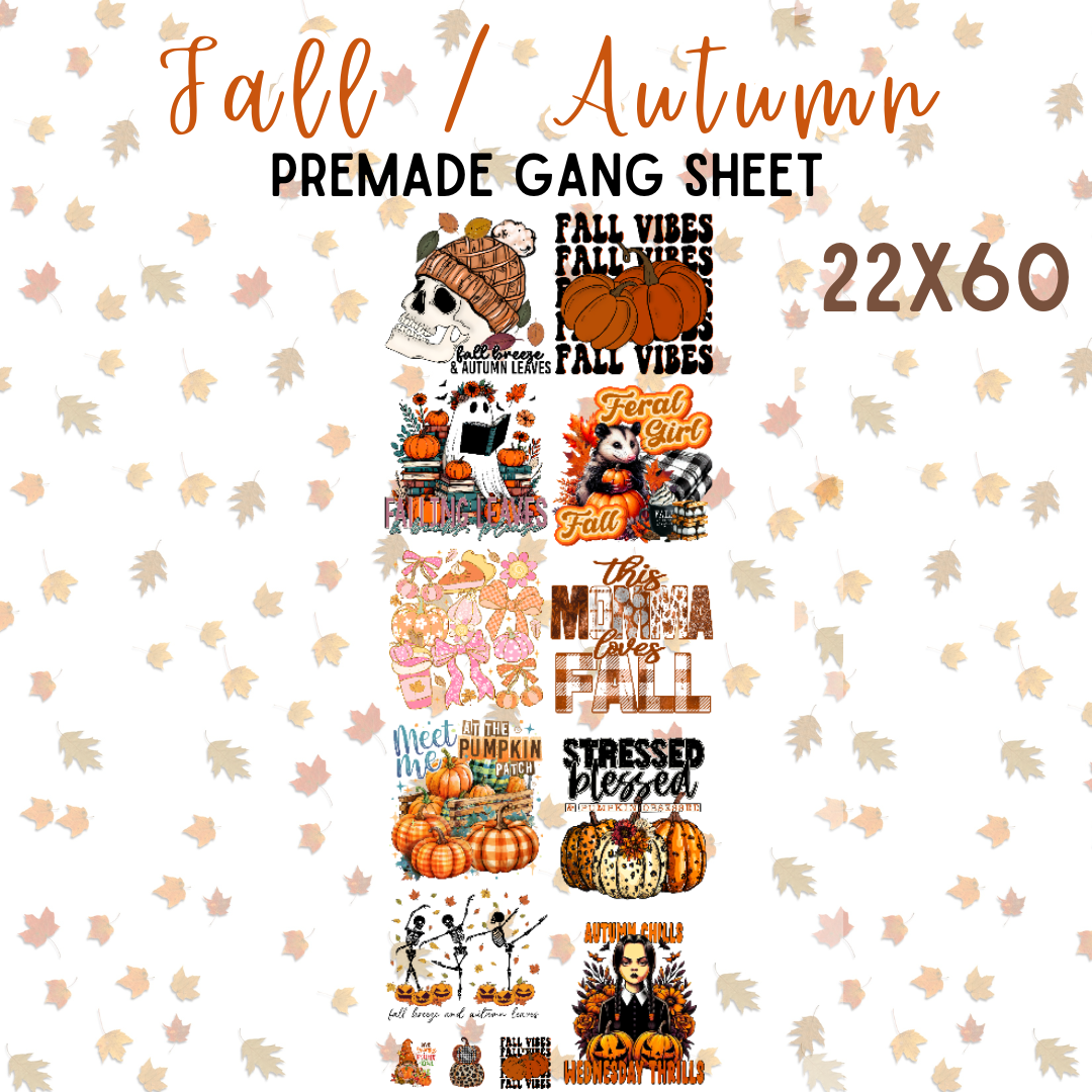 Fall / Autumn Pre-Made DTF Gang Sheet 22x60 - Pro Blanks