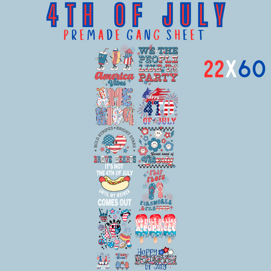 4th Of July Pre Made DTF Gang Sheet 22x60
