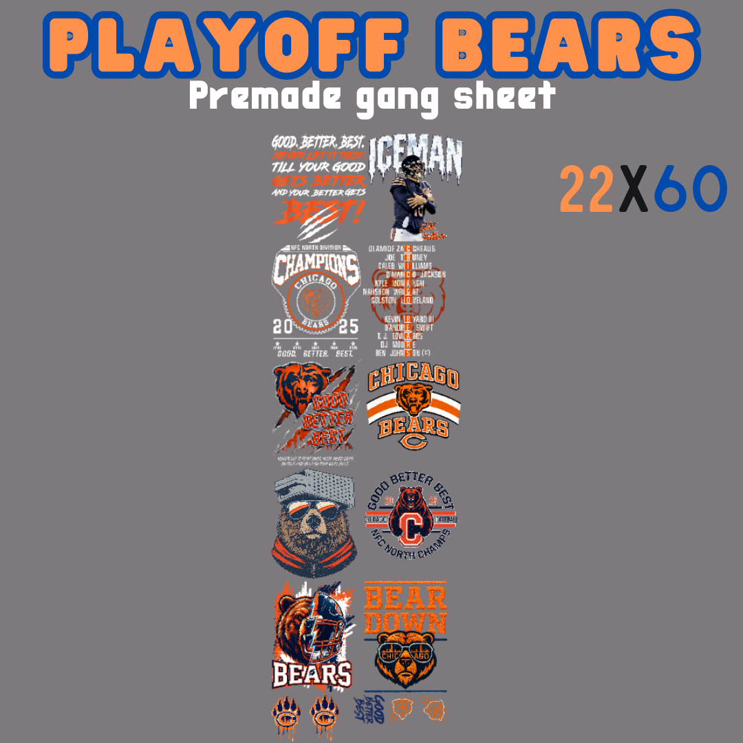 Playoff Bears Pre-Made DTF Gang Sheet 22x72