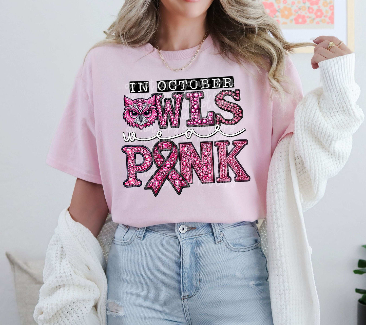 In October Owls Wear Pink #5633 - Ready to Press DTF Transfer Full Color