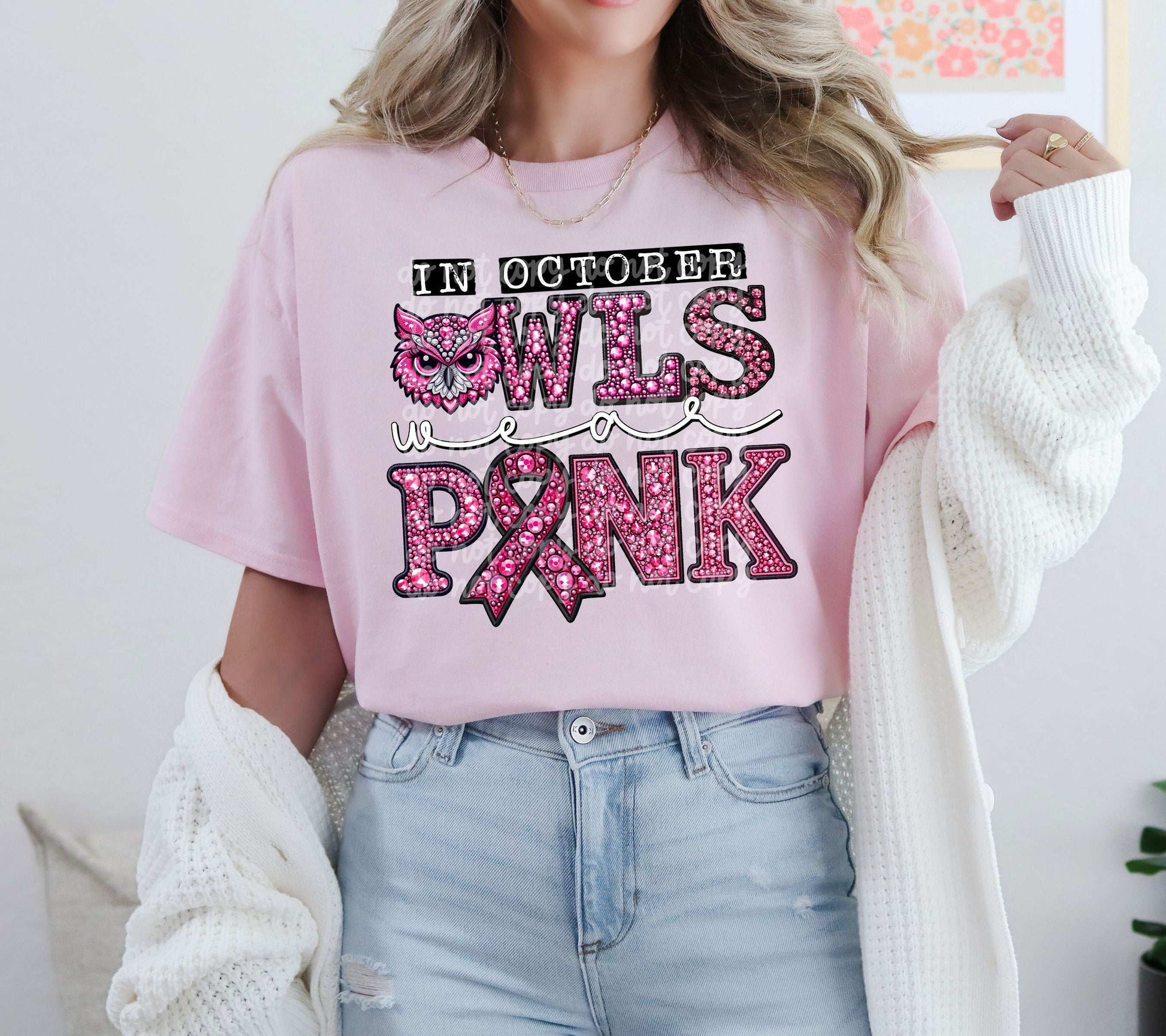 In October Owls Wear Pink #5633 - Ready to Press DTF Transfer Full Color