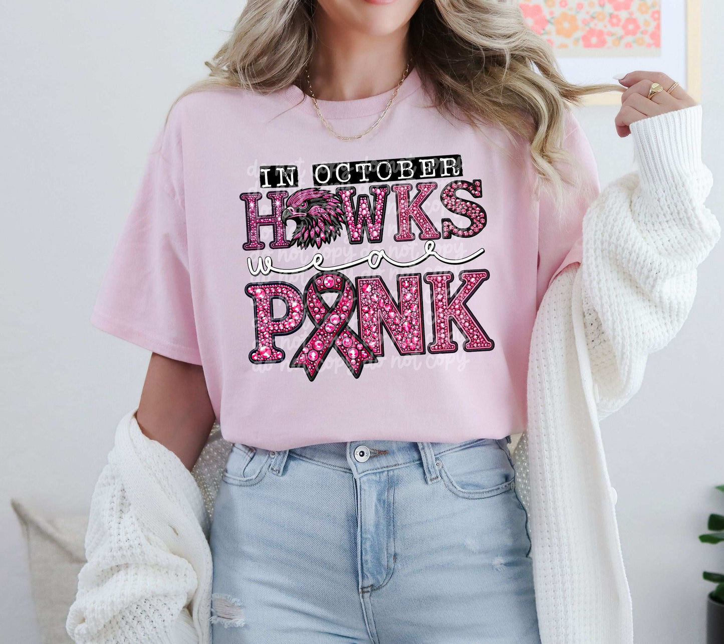 In October Hawks Wear Pink #5646 - Ready to Press DTF Transfer Full Color