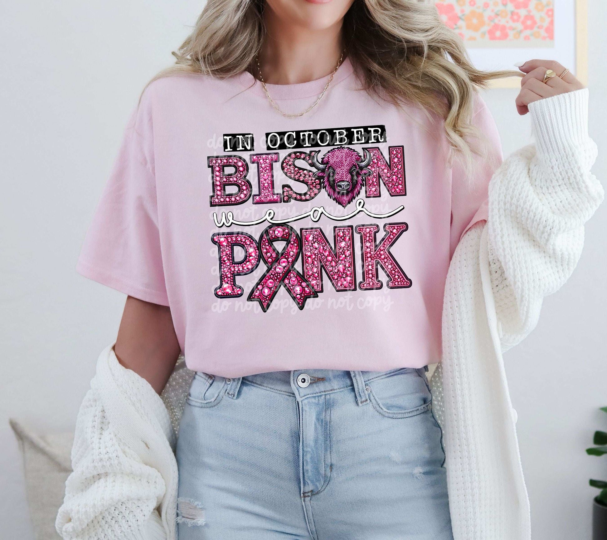 In October Bison Wear Pink #5642 - Ready to Press DTF Transfer Full Color