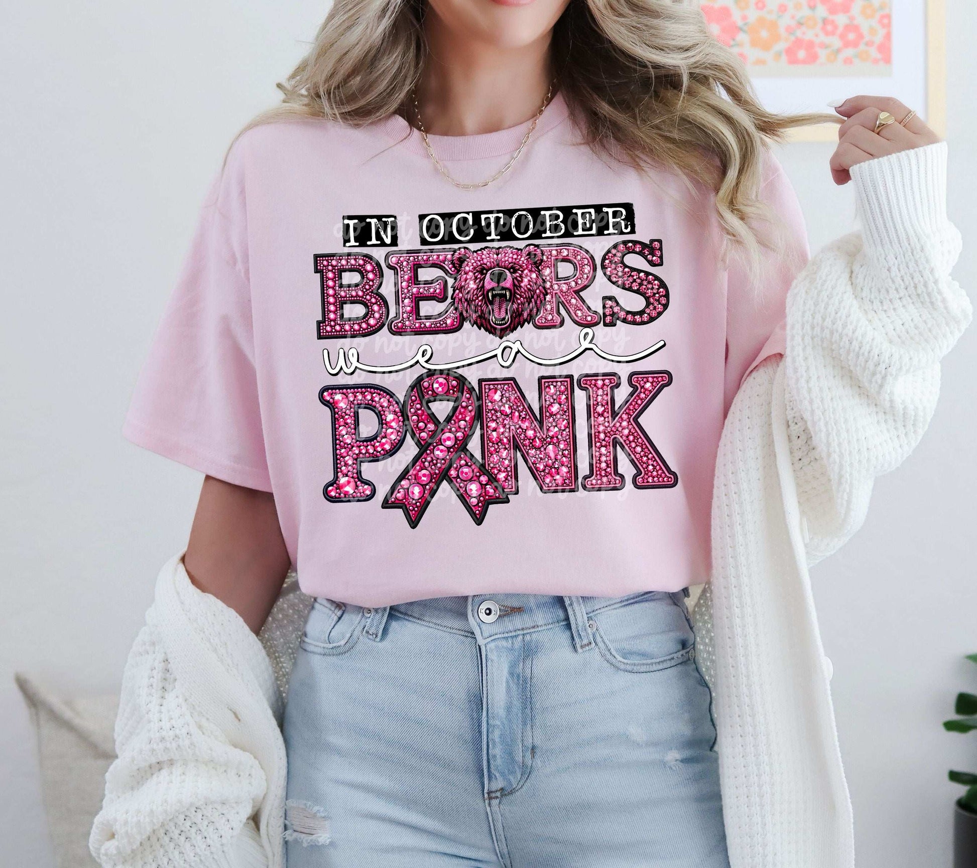 In October Bears Wear Pink #5643 - Ready to Press DTF Transfer Full Color