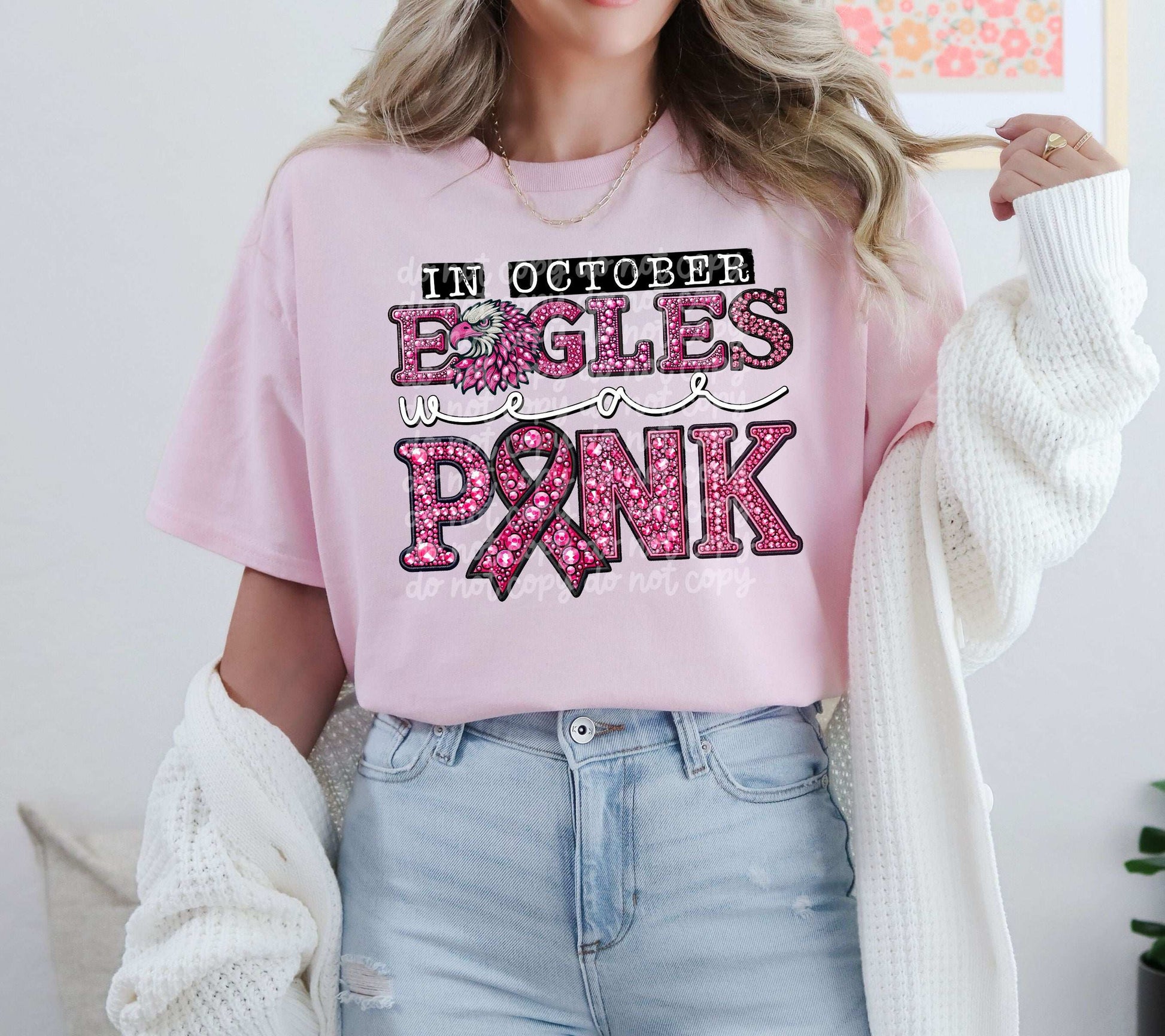 In October Eagles Wear Pink #5641 - Ready to Press DTF Transfer Full Color
