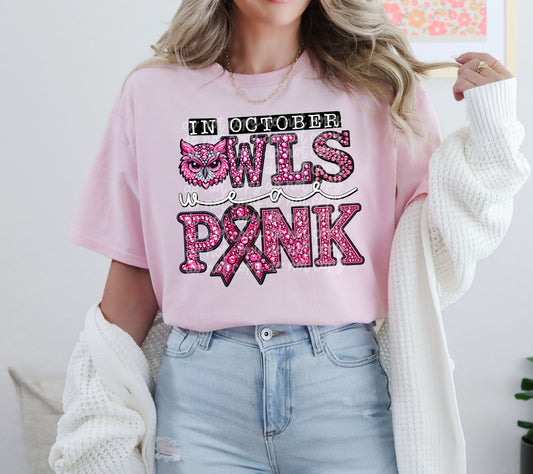 In October Owls Wear Pink #5633 - Ready to Press DTF Transfer Full Color