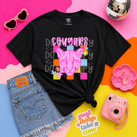 Summer Cougars Mascot #6770 - Ready to Press DTF Transfer Full Color