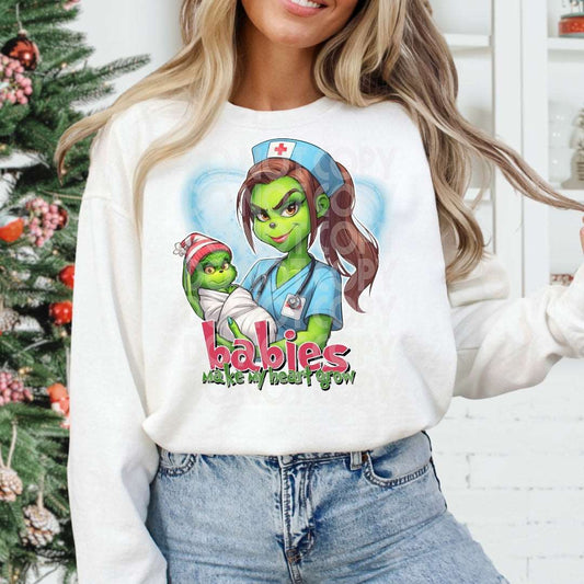 Baby Nurse Grinch #1216 - Ready to Press DTF Transfer Full Color