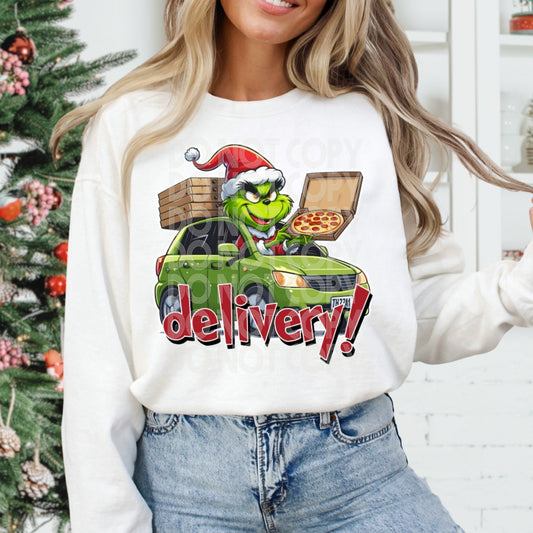 Pizza Delivery Grinch #1190 - Ready to Press DTF Transfer Full Color