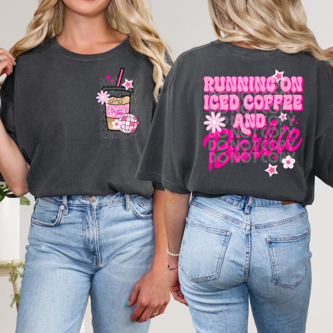 Iced Coffee & Barbie POCKET ONLY #1483  - Ready to Press DTF Transfer Full Color