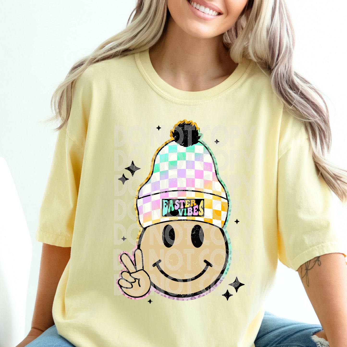 Easter Vibes Grunge Smile #1659  - Ready to Press DTF Transfer Full Color