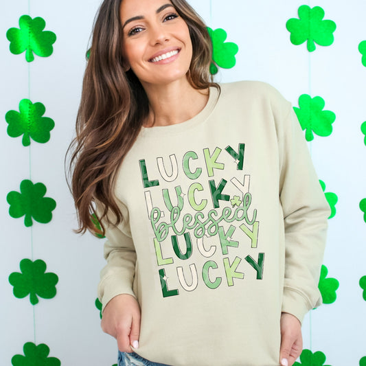 Stacked Lucky & Blessed #1679  - Ready to Press DTF Transfer Full Color