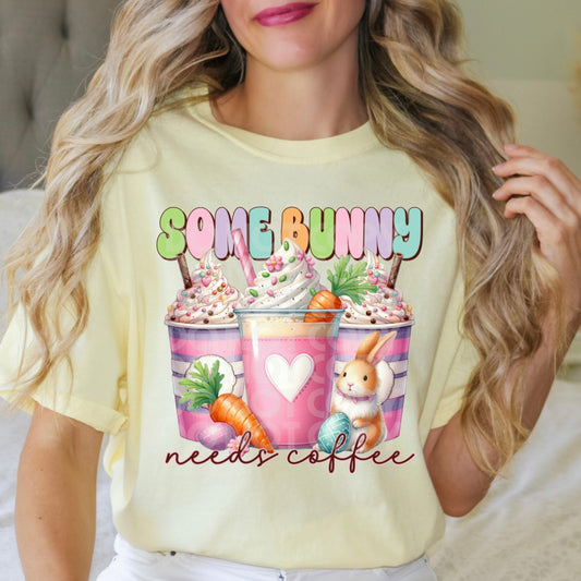 Some Bunny Needs Coffee #1728 - Ready to Press DTF Transfer Full Color
