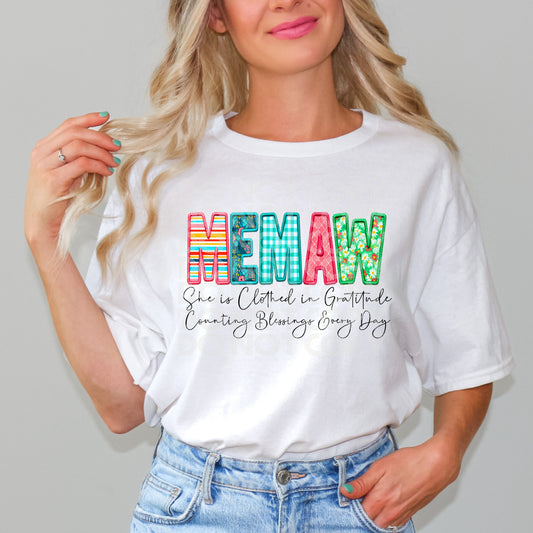 Clothed In Gratitude Memaw #3030 - Ready to Press DTF Transfer Full Color