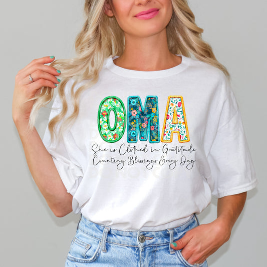 Clothed In Gratitude Oma #3035 - Ready to Press DTF Transfer Full Color