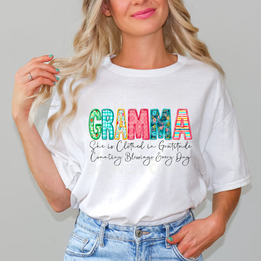 Clothed In Gratitude Gramma #3038 - Ready to Press DTF Transfer Full Color