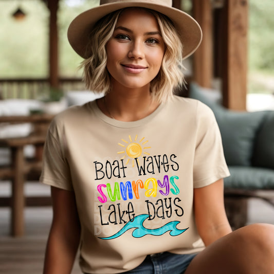 Boat Waves Sunrays Lake Days #3169 - Ready to Press DTF Transfer Full Color