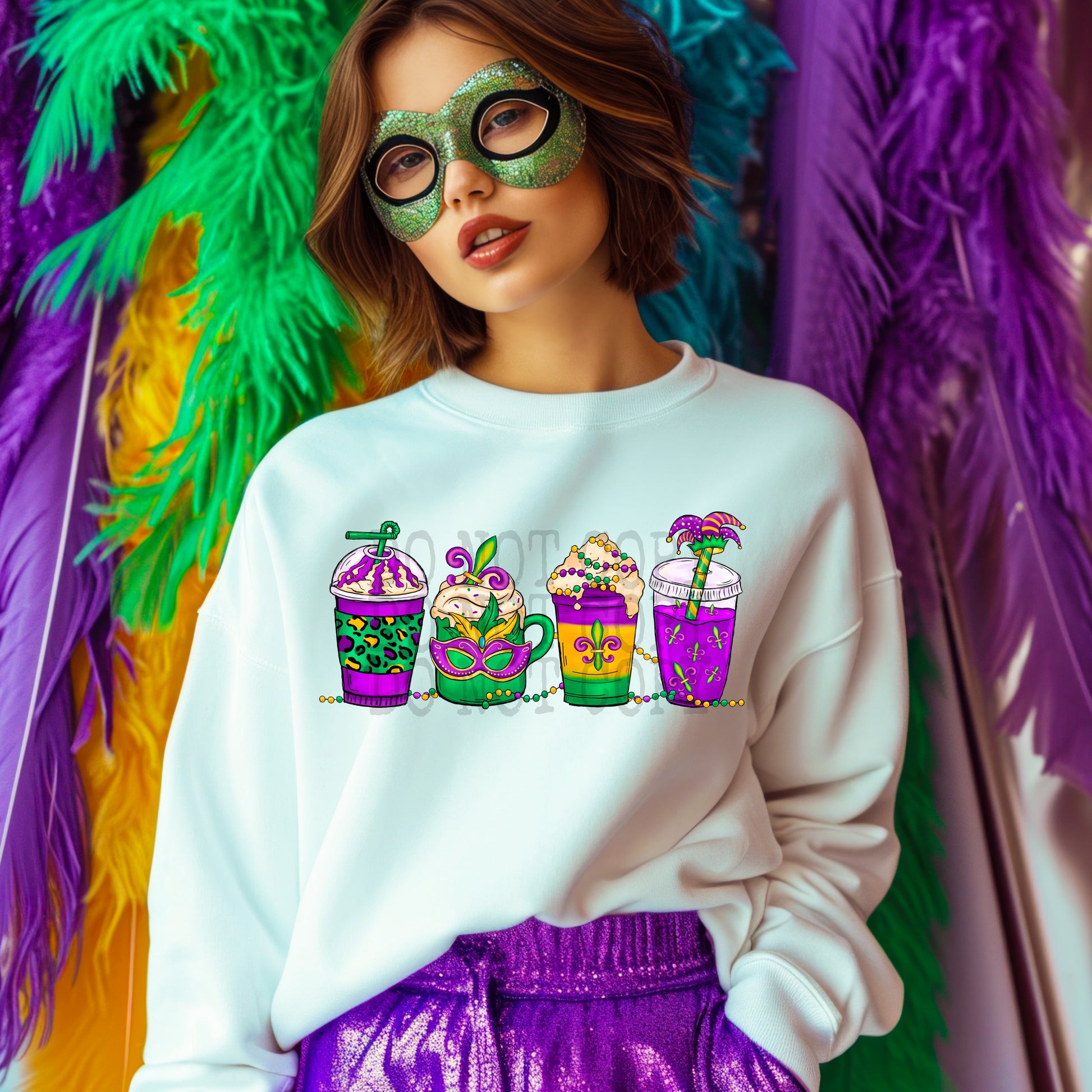 Mardi Gras Coffee Cup #4320 - Ready to Press DTF Transfer Full Color - Pro Blanks