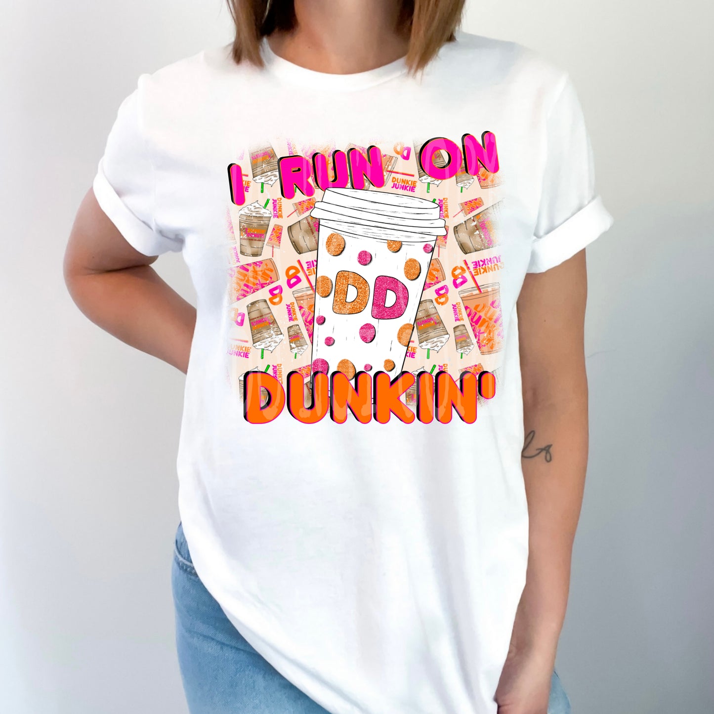 I Run On Dunkin #4672 - Ready to Press DTF Transfer Full Color - Pro Blanks