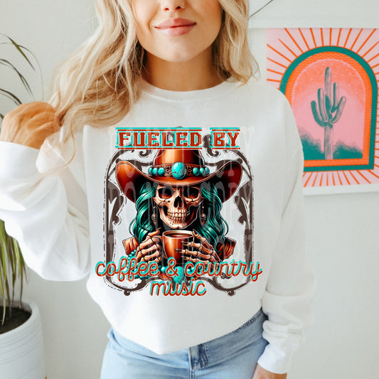 Fueled By Coffee & Country Music #4682 - Ready to Press DTF Transfer Full Color